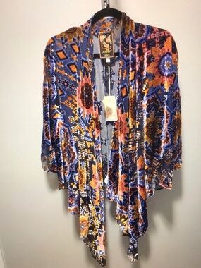 Johnny Was Velvet Wrap Cardigan - Blue Orange Multi